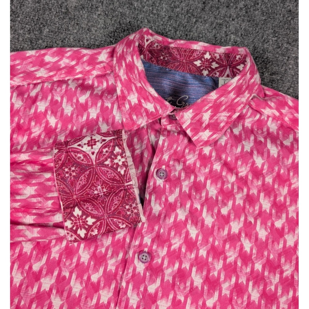 Robert Graham LS Button Dress Shirt Mens L Classic Pink Geometric Flip Cuffs
